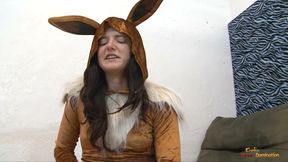 The girl in cosplay as an eevee and her trainer come to terms after ballbusting