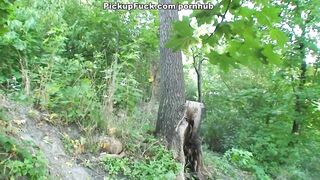 Blonde Babe does Blowjob in the Forest