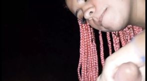 Hottie makes blowjob in the bush!