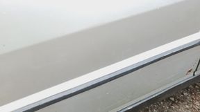 Julianna tries to get the Fiat out of the parking lot.