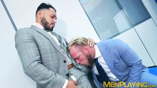 Classy hunk Malek Tobias anal drilled by sexy businessmen