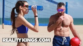 Hot Sex - Skinny , small tit beach babe Natalia Nix takes big cock