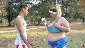boy talk bbw cougar with biggest natural bouncing boobs to first chubby fuck