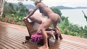Duo drilling each other in paradise, Condom-free Ass fucking And Pee Bathroom