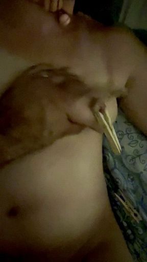 Painful punishment for slave wifey &ndash; pegs on tongue, nose and tits