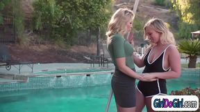 Blonde wife cheats with the hot poolgirl and facesitting her