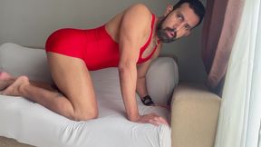 dan dressing a wrestling singlet and jerking off