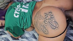 Curvy and hot brunette lost the bet and had to let her roommate nail her really well