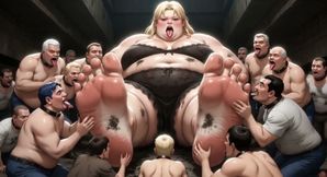 Huge Obese Giantess BBW - Slave Men Licking &amp; Cleaning Her Big Feet