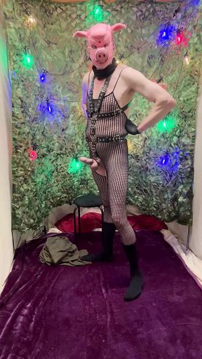 Mature Shows Uncut Cock In Body Stocking