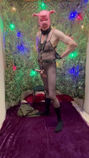 Mature Shows Uncut Cock In Body Stocking