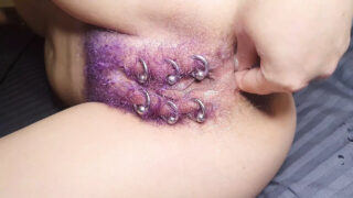 Fingering, squirting orgasm, handjob, orgasm, squirting, gaping, fisting – colored hair whore in piercing gets anally fisted