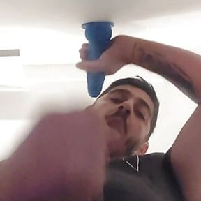 Sucking dildo while I masturbate to get all the semen out