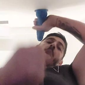 Sucking dildo while I masturbate to get all the semen out