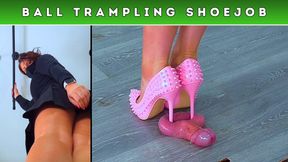 Cum Under My Pink Spikey Heels As I Puncture Your Balls (258) - Split Cam 2 - Cock Trample Trampling CBT Shoejob Footjob Castration Crush Shoe
