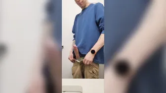 Canadian hunk risky solo bathroom jerk off with massive cumshot