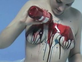 Lewd girl Danny gets messy and dirty smearing up the syrup all over her body