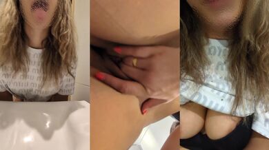 Horny girl fingered herself in a crowded bathroom and came hard