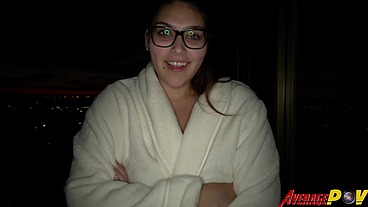Cute Chubby Teen FitSid Gives Blowjob on Balcony at Night for Facial