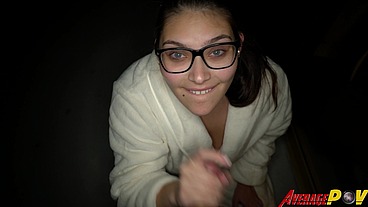 Cute Chubby Teen FitSid Gives Blowjob on Balcony at Night for Facial