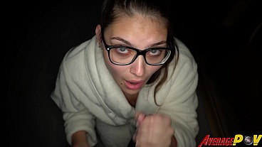 Cute Chubby Teen FitSid Gives Blowjob on Balcony at Night for Facial
