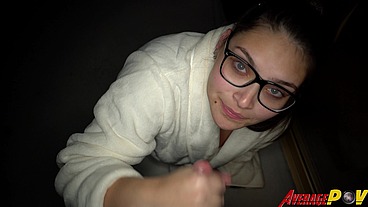 Cute Chubby Teen FitSid Gives Blowjob on Balcony at Night for Facial