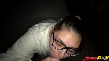 Cute Chubby Teen FitSid Gives Blowjob on Balcony at Night for Facial