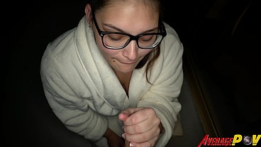 Cute Chubby Teen FitSid Gives Blowjob on Balcony at Night for Facial