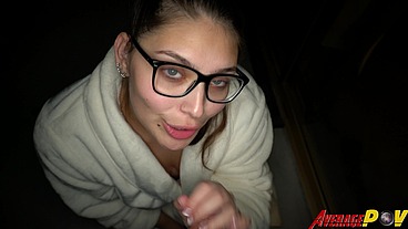 Cute Chubby Teen FitSid Gives Blowjob on Balcony at Night for Facial