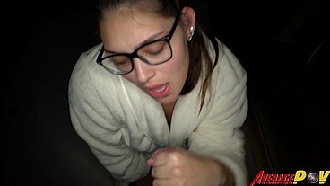 Cute Chubby Teen FitSid Gives Blowjob on Balcony at Night for Facial