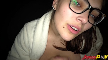 Cute Chubby Teen FitSid Gives Blowjob on Balcony at Night for Facial