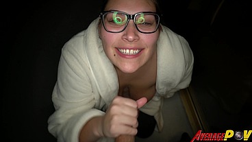 Cute Chubby Teen FitSid Gives Blowjob on Balcony at Night for Facial