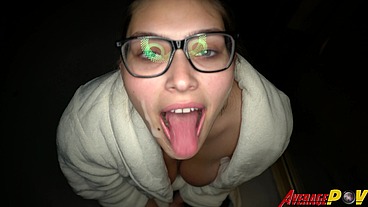 Cute Chubby Teen FitSid Gives Blowjob on Balcony at Night for Facial