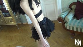 Beautiful and Skinny Babe Playing with Her Feet and Her Slave