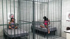 Two ebony sluts deepthroat police cock