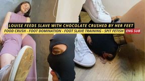 Louise feeds slave with chocolate crushed by her feet (1080) - Food & Object Crush - Foot Domination - Foot Slave Training - Spit Fetish