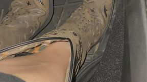 Pedal Pumping Cowgirl from boots to barefeet