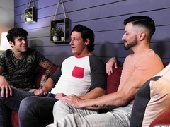 Two gay friends fuck their straight buddy