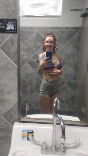 Hiding my **** spot with a trash can in public bathroom