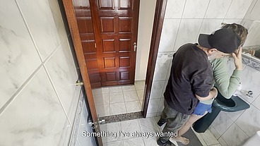 A relative rubs against his step-niece in the bathroom.