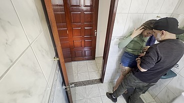A relative rubs against his step-niece in the bathroom.