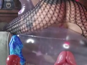 Horny Tattooed OF Babe @nephilaaranea Riding Monster Dragon Dildo on Inflatable Chair - Solo Female