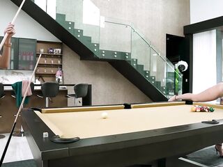 Kenzie Love and Cory Follow are playing pool and not fast taking off their garments, just for joy