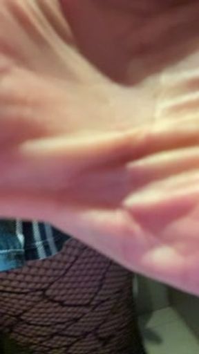 Sneaky MILF washroom masturbation after peeing