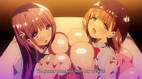 Threesome with my sister, I get sandwiched between two big tits and cum inside them.