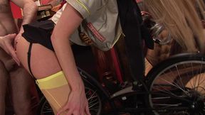 stacked blonde girl picks up dudes while riding her bike