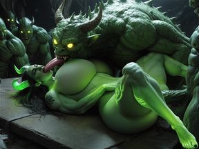 Succubus gets fucked by monsters