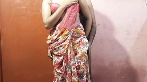 Freshly wed, ravishing Saree-clad Bhabhi: A sizzling honeymoon tease.