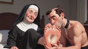 Nun Dominates Priest with Foot Worship
