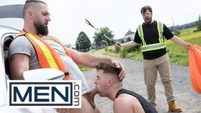 Hot - Trevor Brooks reitet Chuck Conrad riesigen Schwanz in seinem Auto und wartet darauf, dass er sein Gesicht Cum On